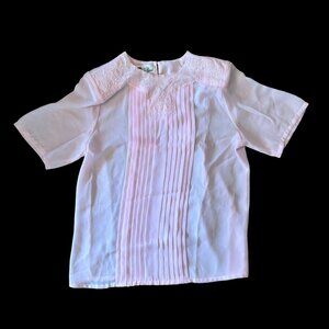 Vintage Romantic Pastel Floral Embroidered Pleated Blouse Fair Condition 10